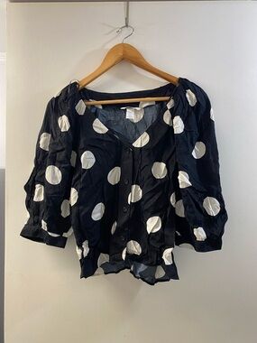 H&M Black Blouse with White Polka Dots